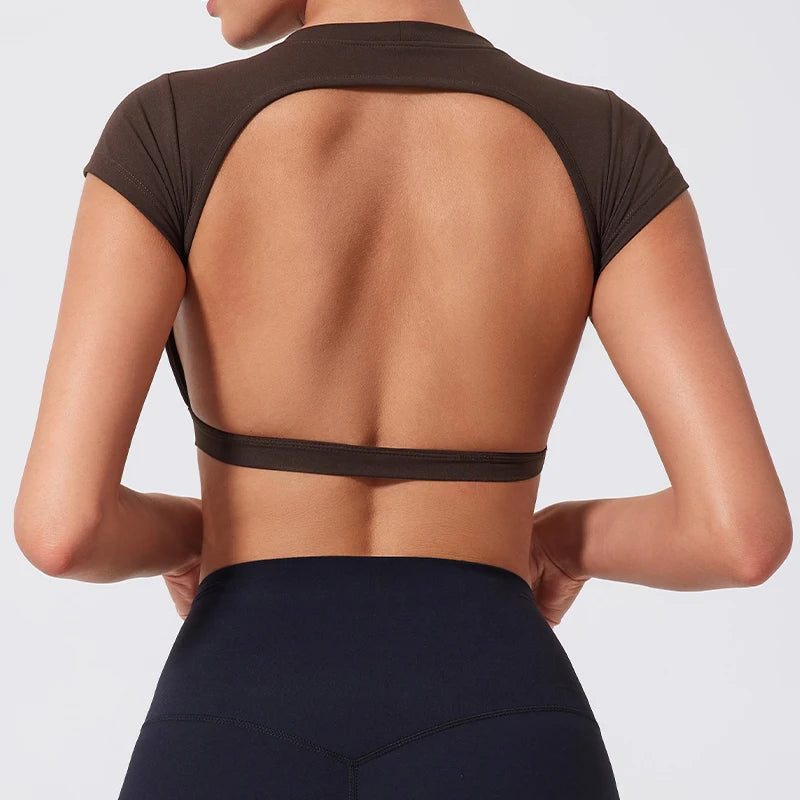 Summer Sports Short TOP Women Fitness shirts Yoga Wear Female Gym Training Suit Crop Top Women beautiful Back Tops T-Shirt
