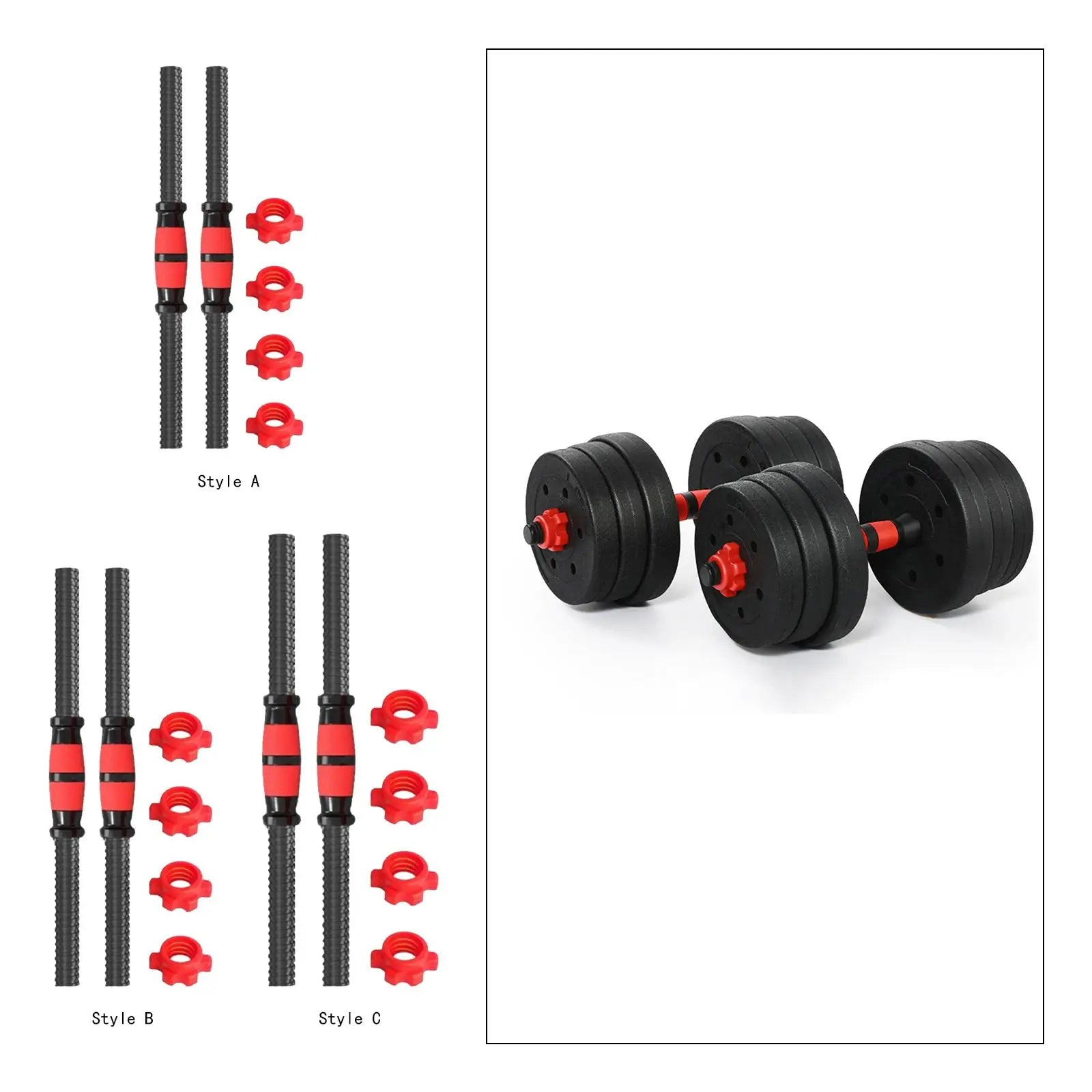 2Pcs Dumbbell Handle Barbell Handle Steel Sturdy Adjustable Dumbellsweights Set for Strength Training Fitness Equipment Home